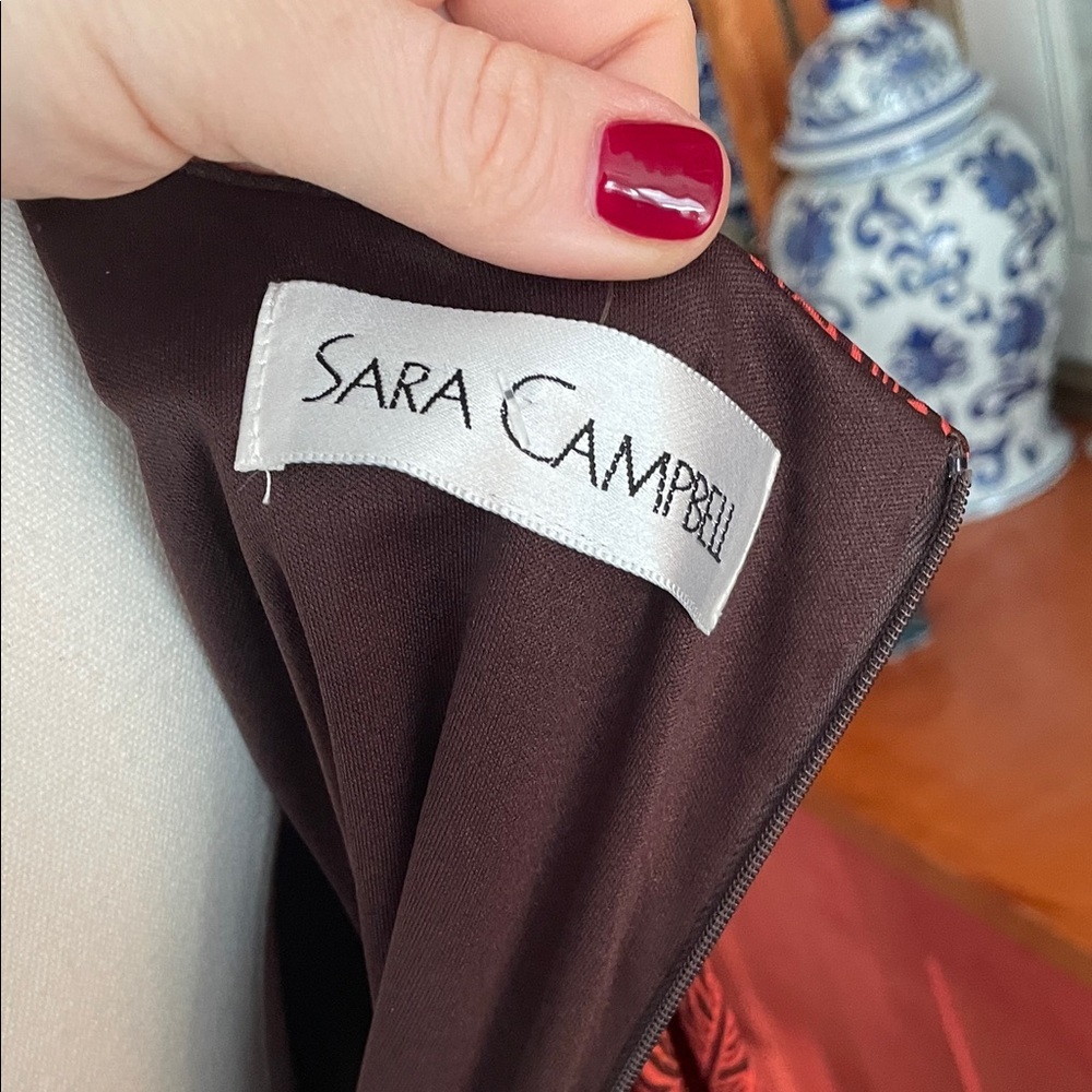 Sara Campbell Red and Brown Paisley Shirred Dress Fits 6-8 - Picture 12 of 13